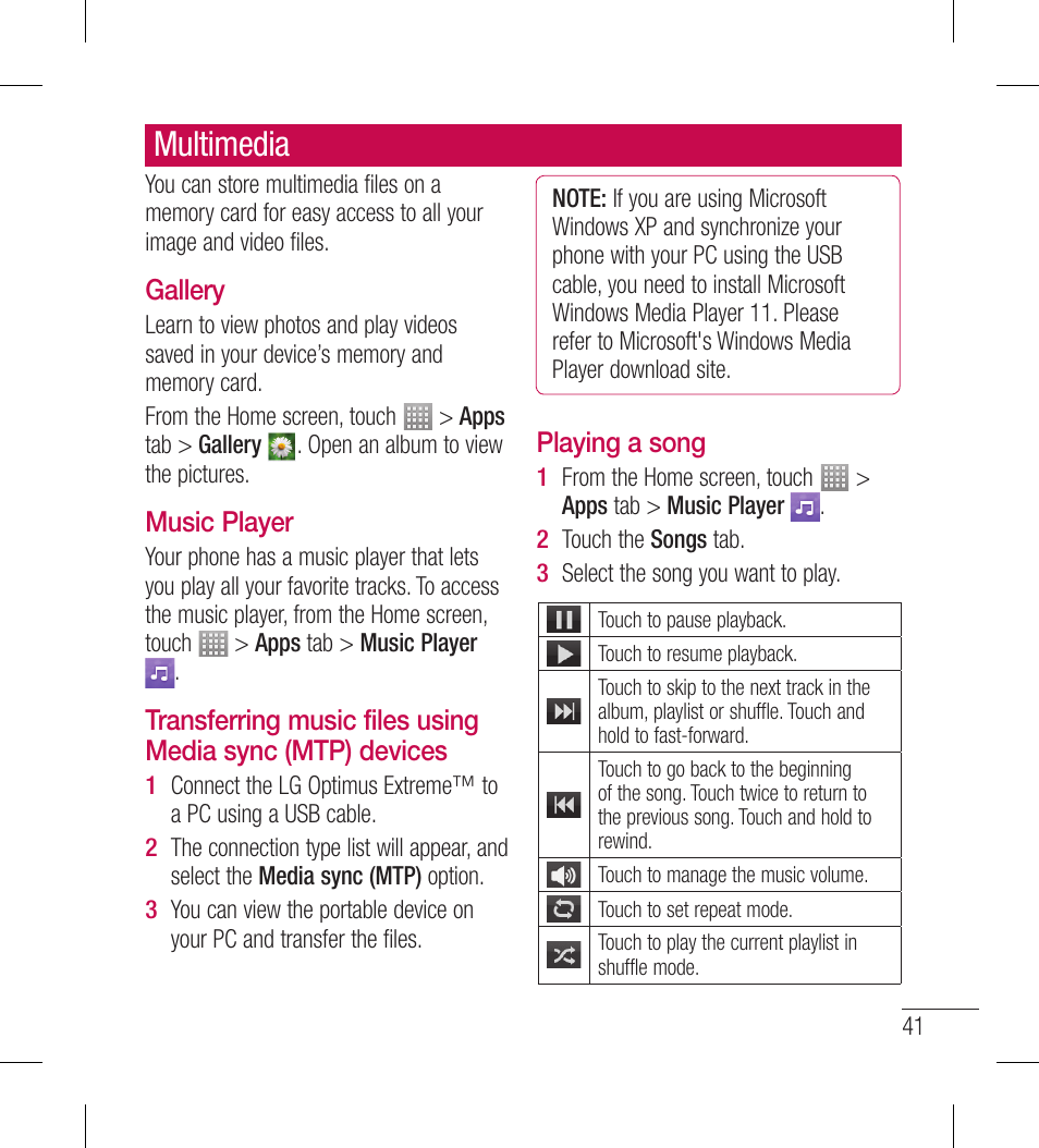 Multimedia | LG LGL40G User Manual | Page 43 / 146