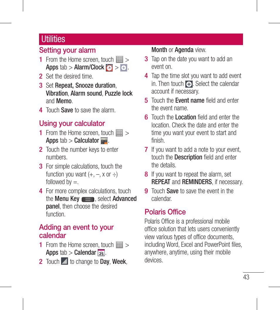 Utilities | LG LGL40G User Manual | Page 45 / 146