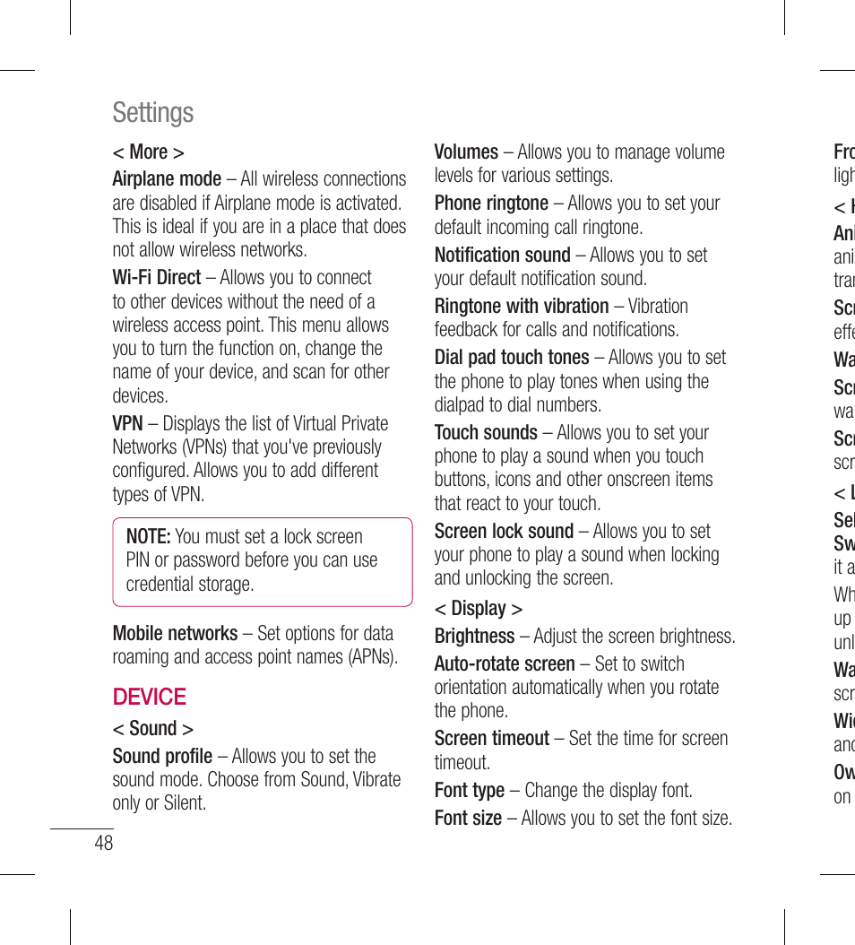 Settings | LG LGL40G User Manual | Page 50 / 146