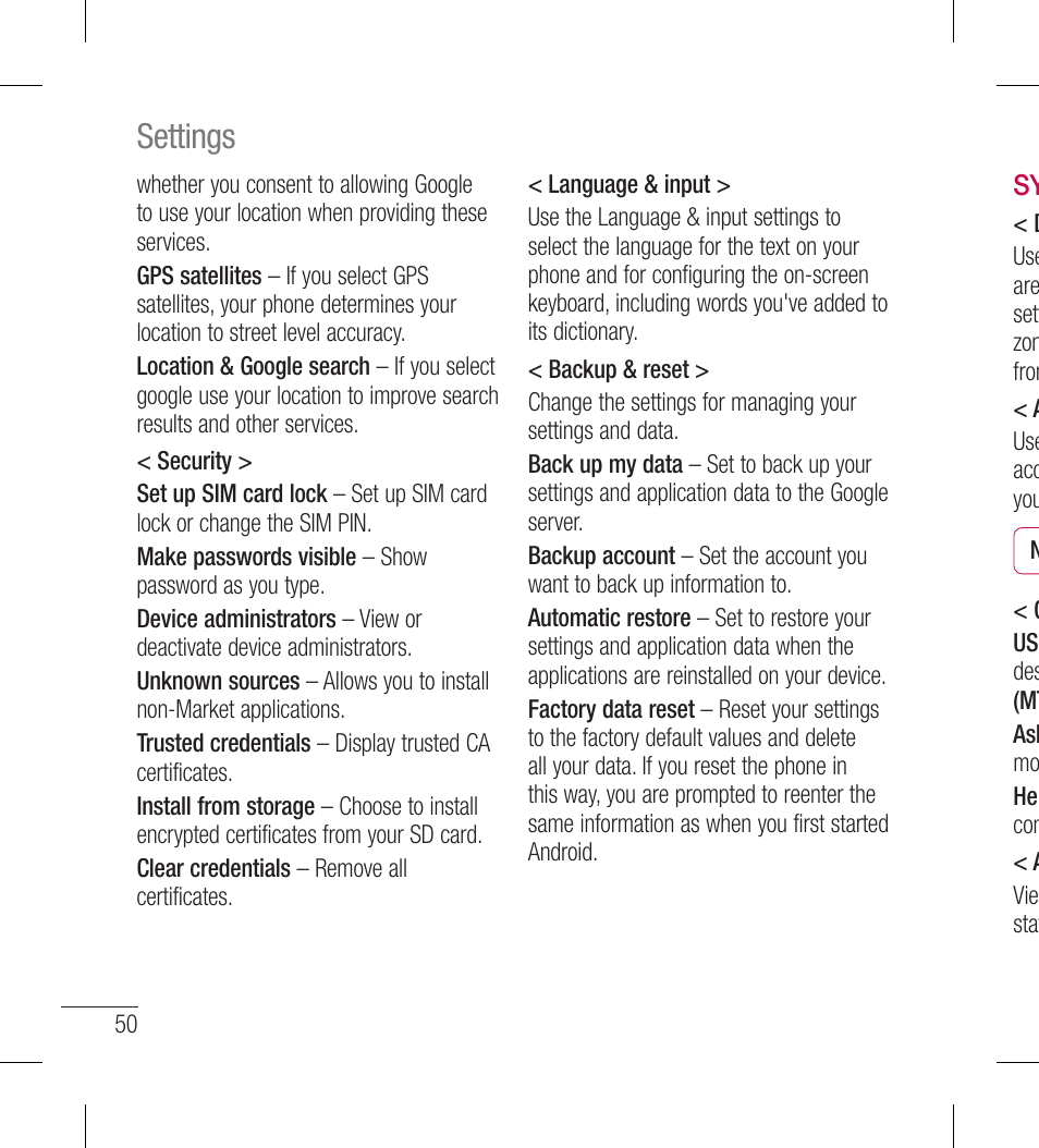 Settings | LG LGL40G User Manual | Page 52 / 146