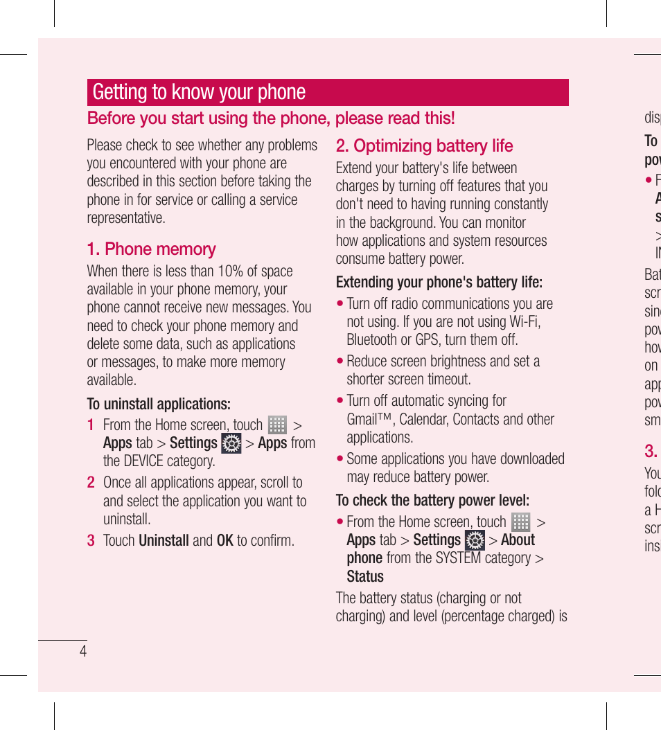 Getting to know your phone | LG LGL40G User Manual | Page 6 / 146
