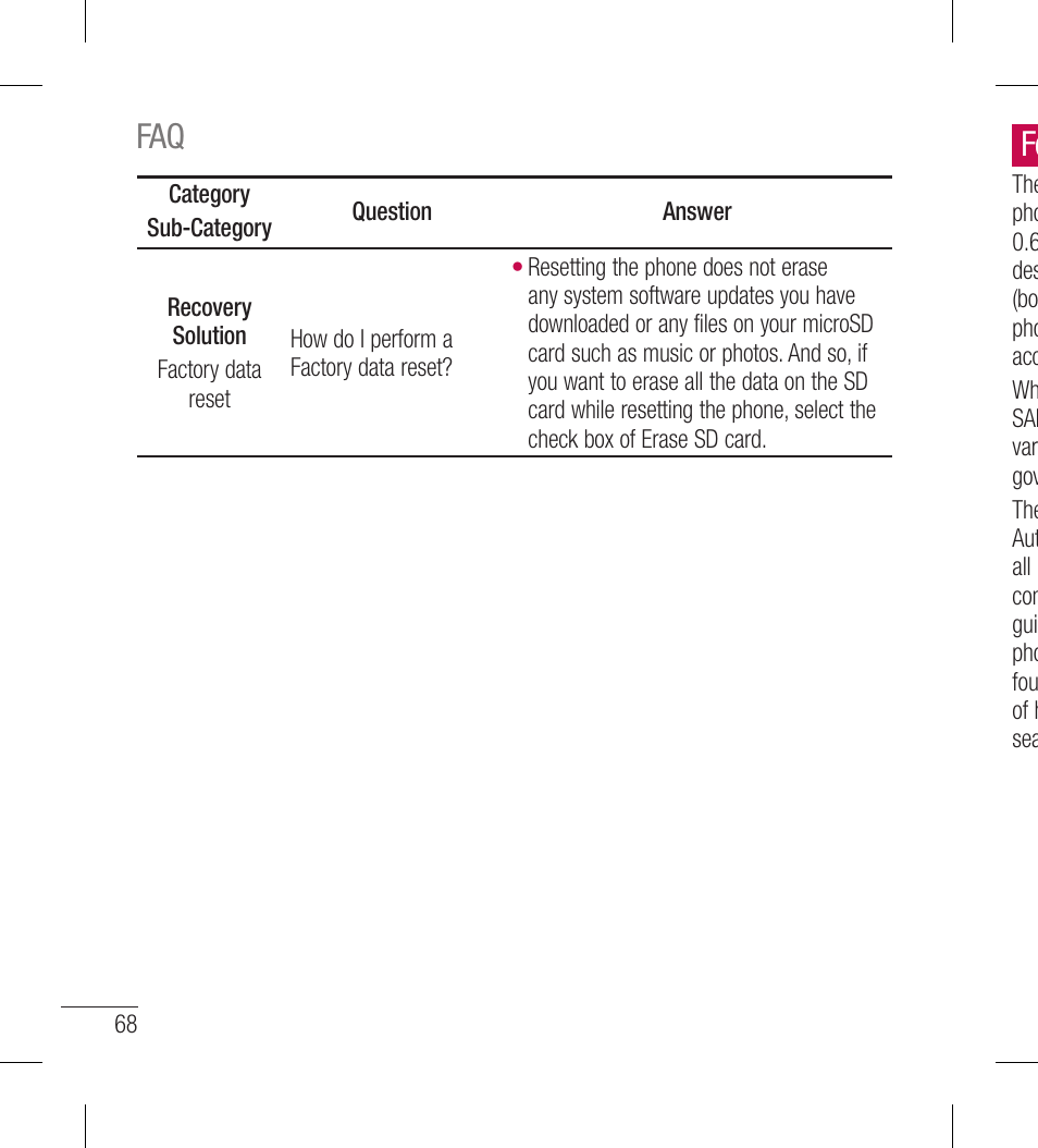 Fo faq | LG LGL40G User Manual | Page 70 / 146