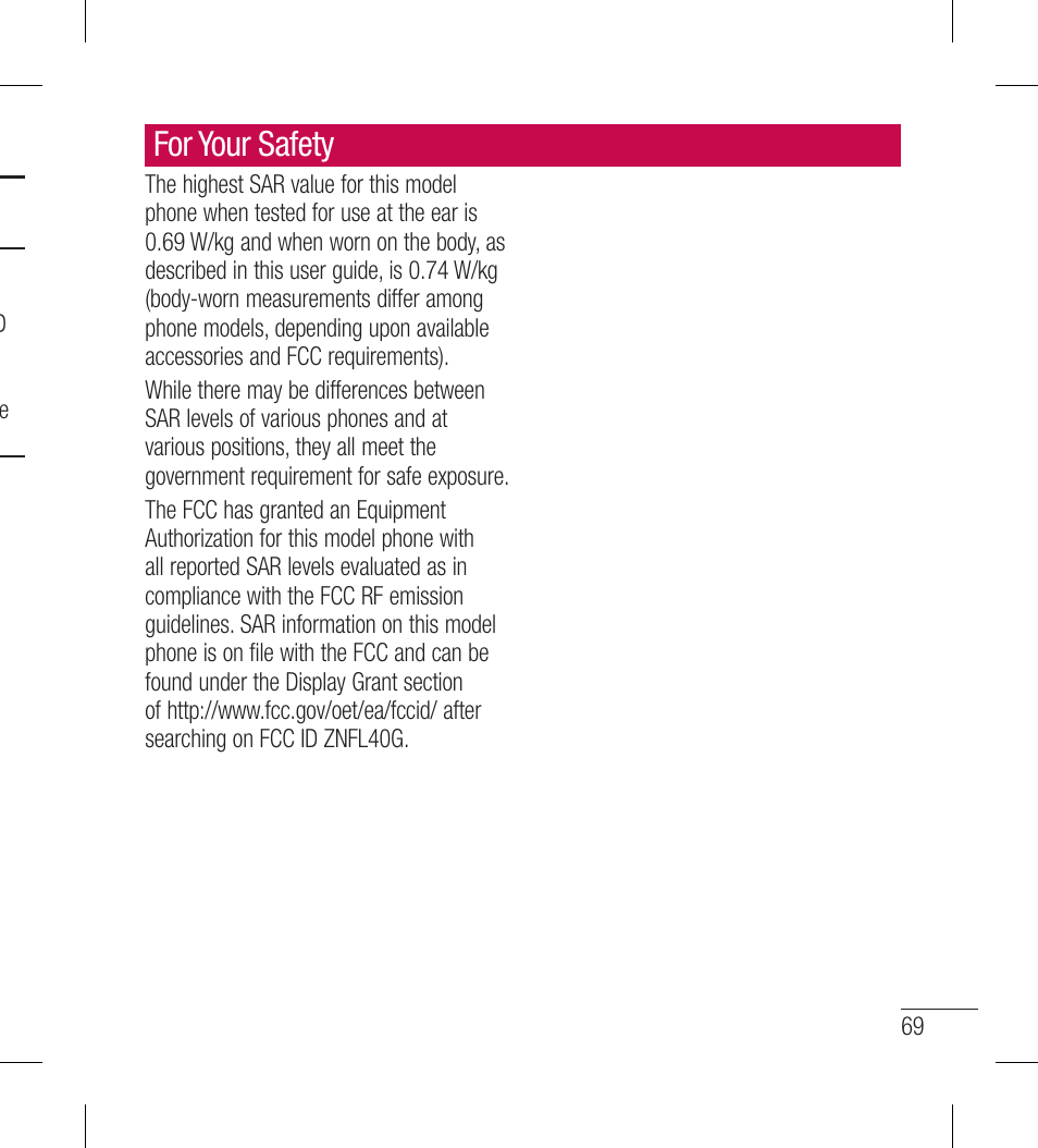 For your safety | LG LGL40G User Manual | Page 71 / 146