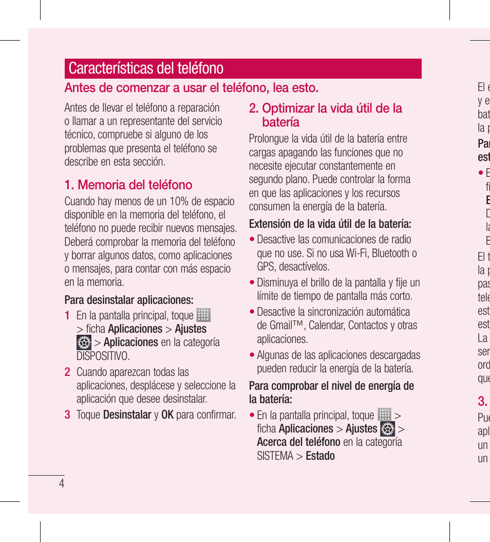 Características del teléfono | LG LGL40G User Manual | Page 76 / 146