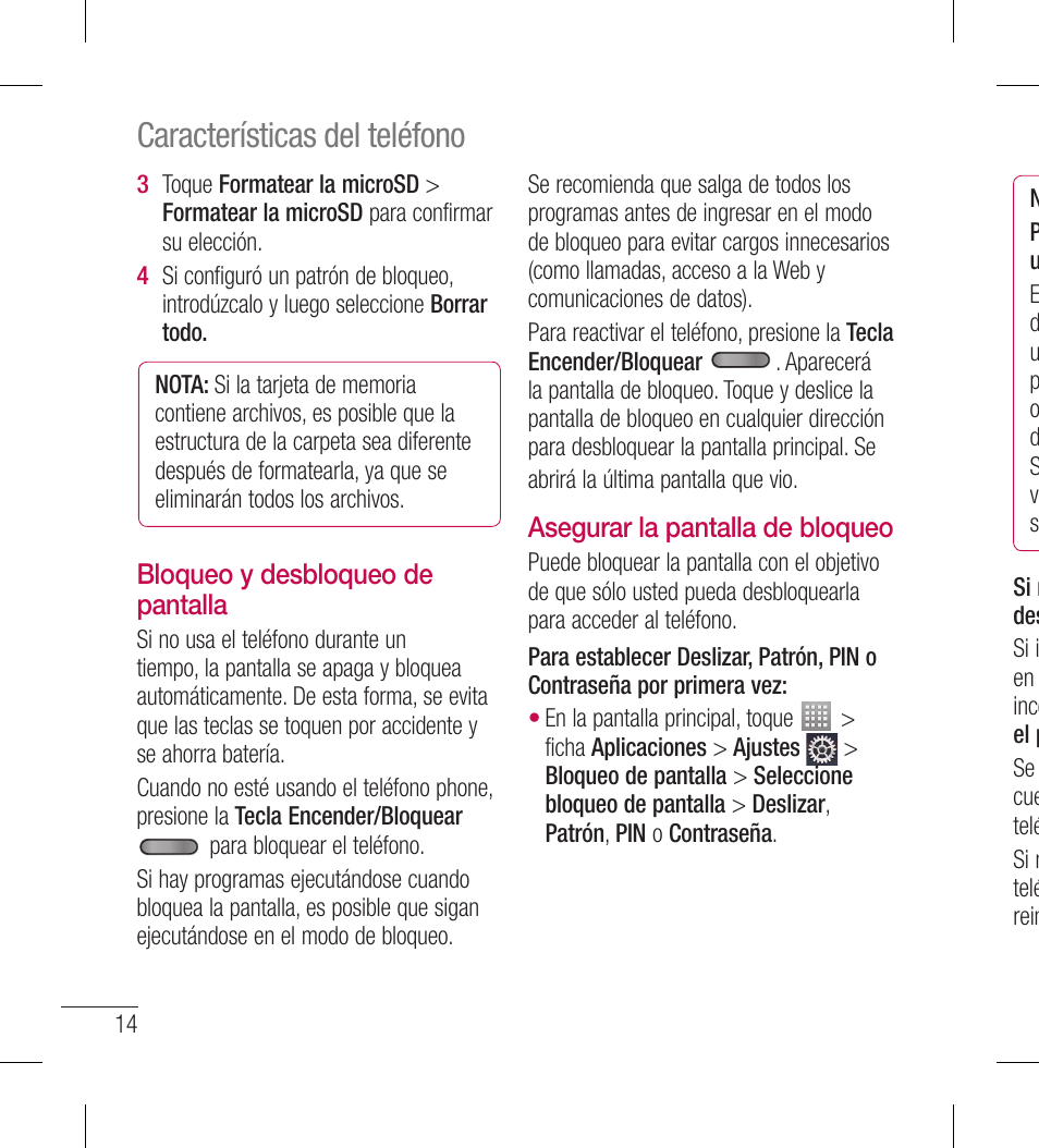 Características del teléfono | LG LGL40G User Manual | Page 86 / 146