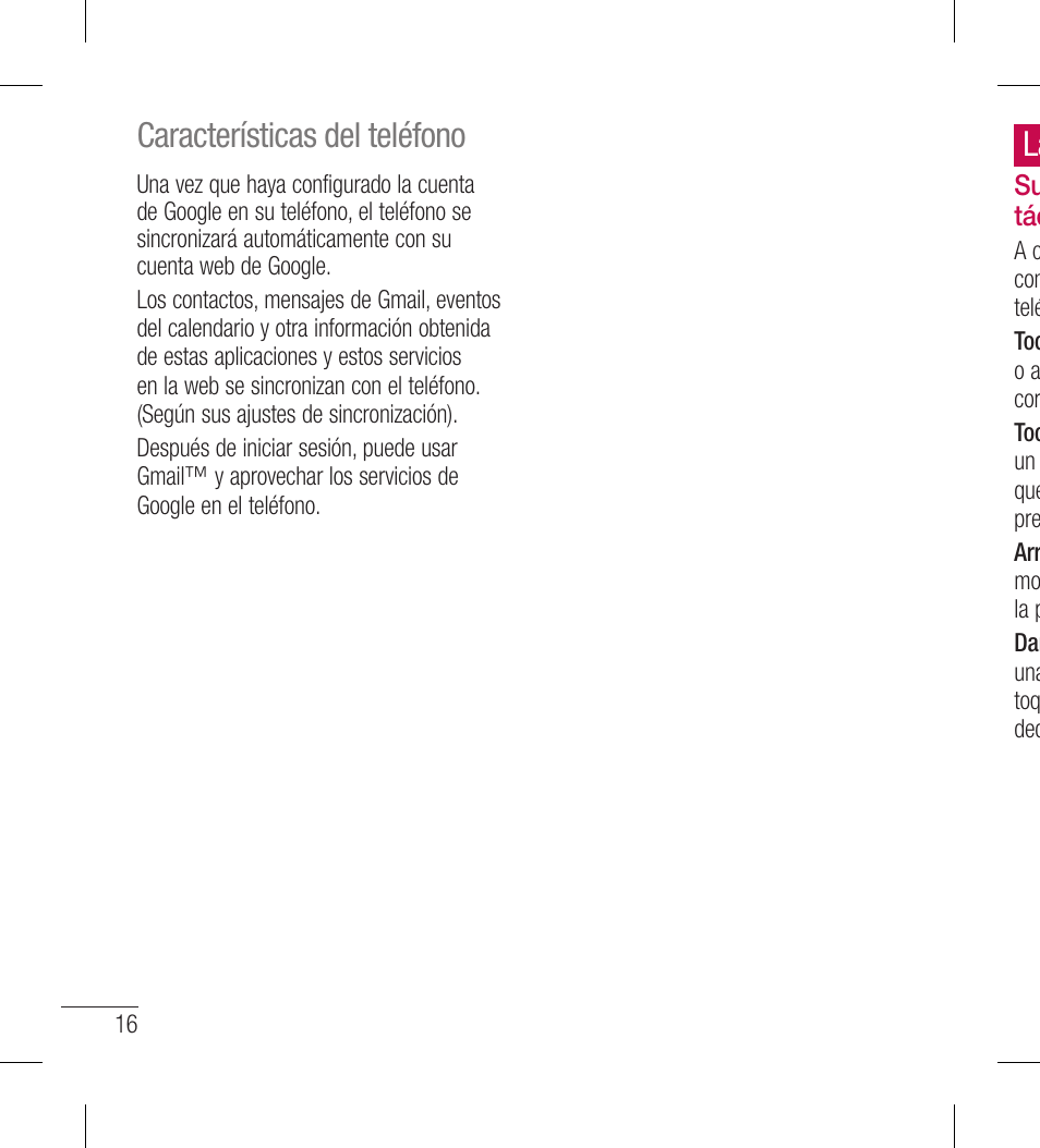 Características del teléfono | LG LGL40G User Manual | Page 88 / 146