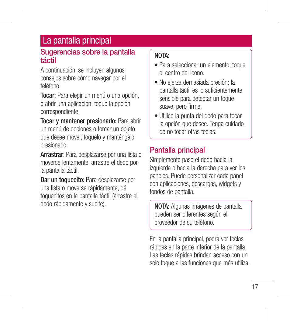 La pantalla principal | LG LGL40G User Manual | Page 89 / 146