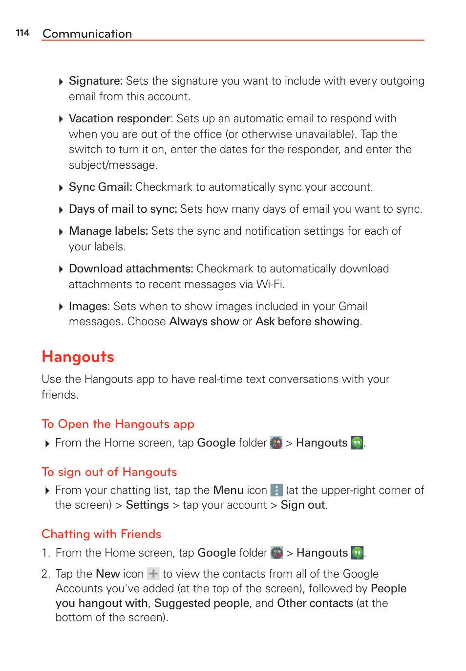 Hangouts | LG LGVS985 User Manual | Page 116 / 245