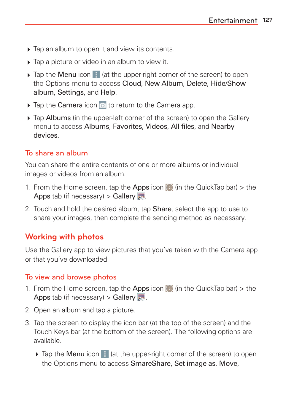 Working with photos | LG LGVS985 User Manual | Page 129 / 245