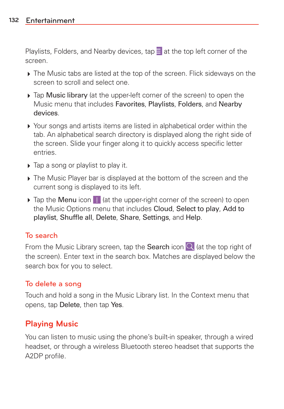 Playing music | LG LGVS985 User Manual | Page 134 / 245