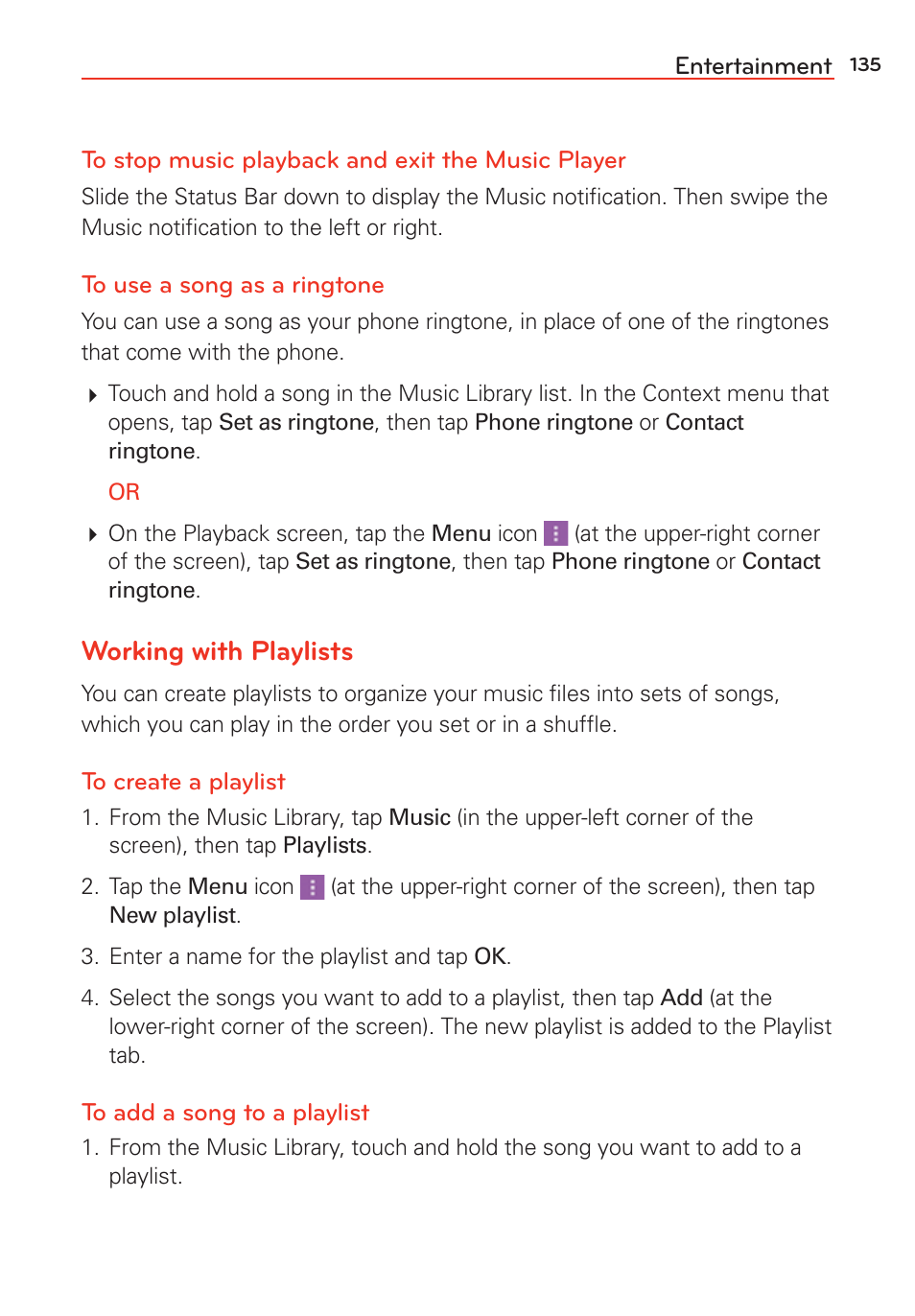 Working with playlists | LG LGVS985 User Manual | Page 137 / 245