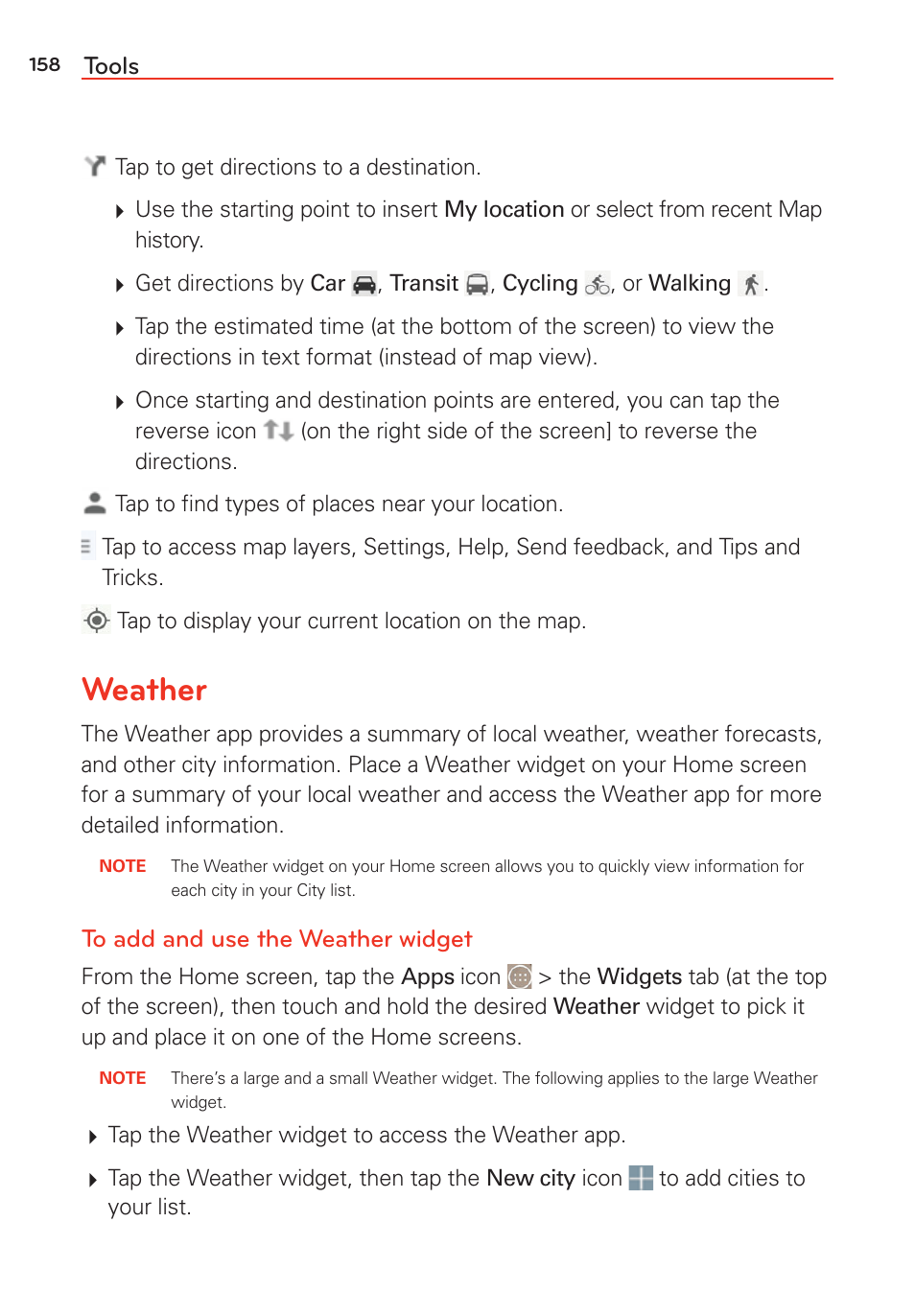 Weather, Tools | LG LGVS985 User Manual | Page 160 / 245