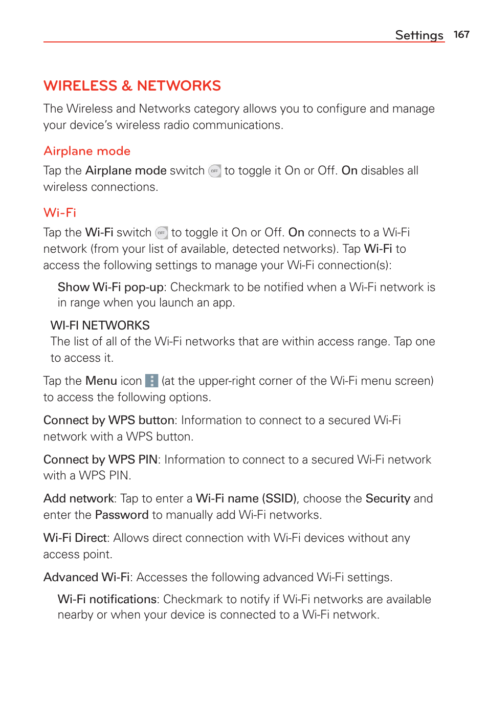 Wireless & networks | LG LGVS985 User Manual | Page 169 / 245