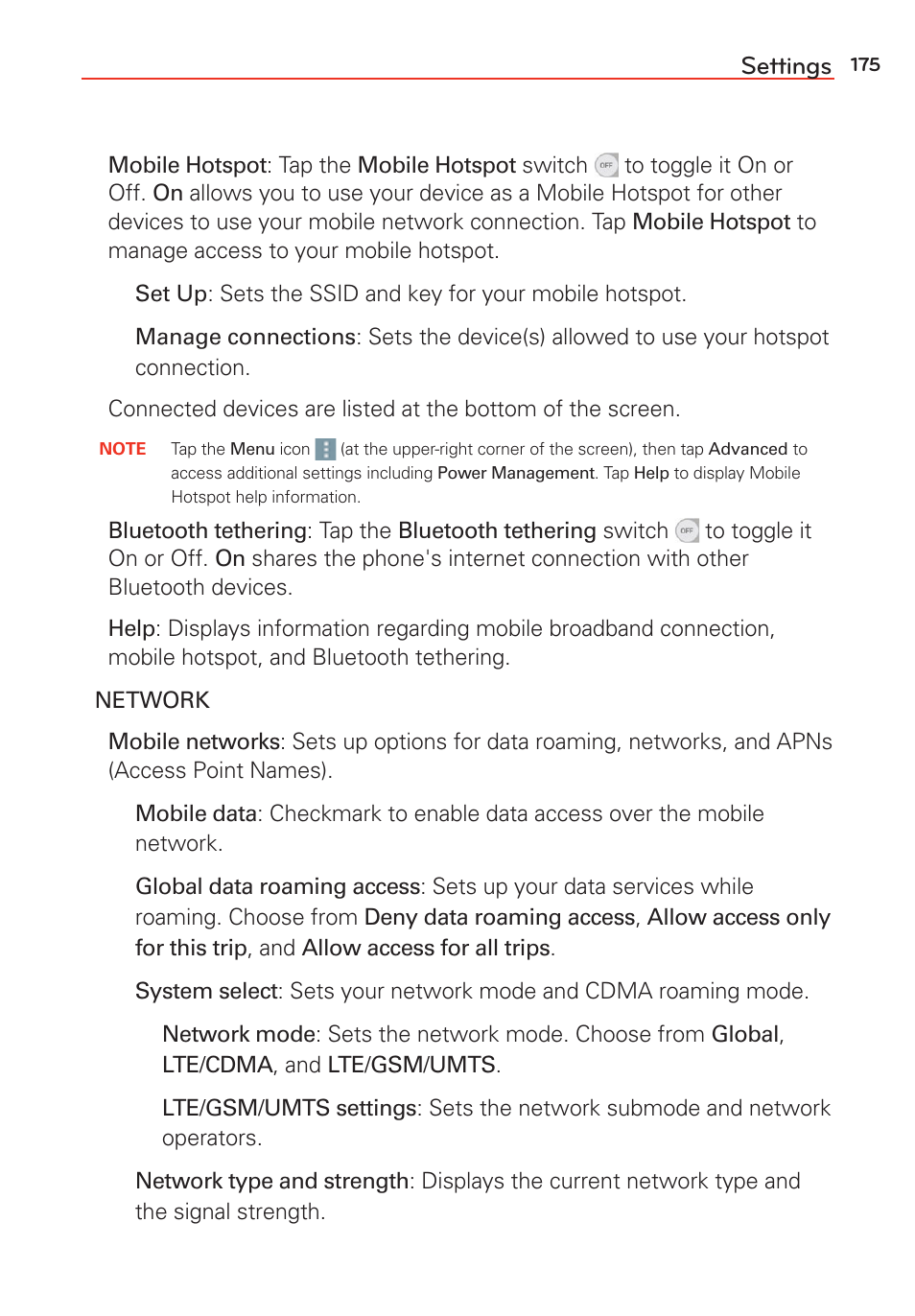 Settings | LG LGVS985 User Manual | Page 177 / 245