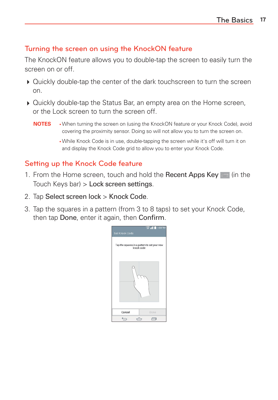 Setting up the knock code feature | LG LGVS985 User Manual | Page 19 / 245