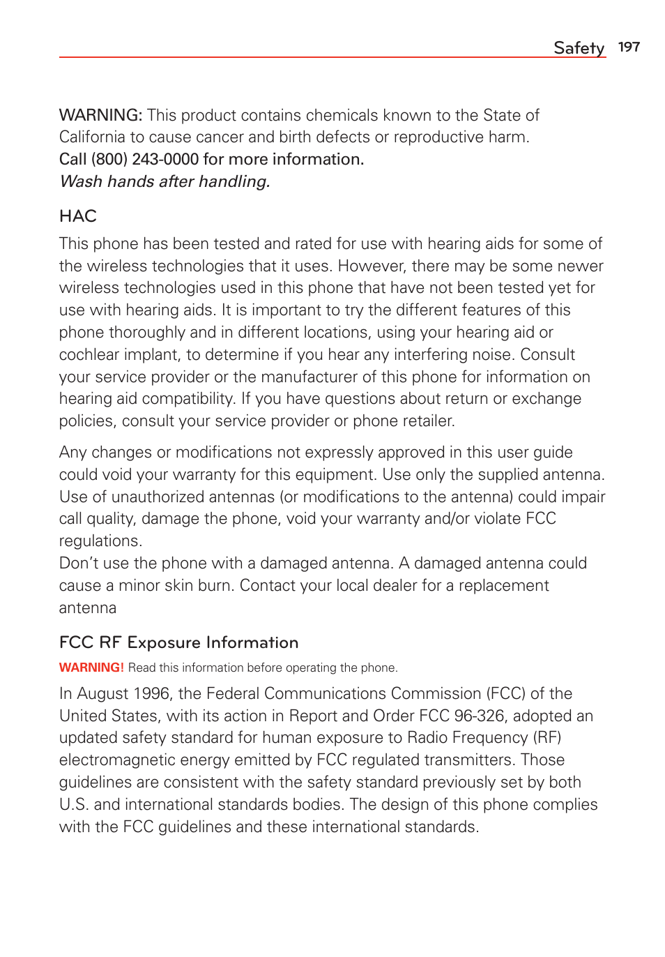 Safety | LG LGVS985 User Manual | Page 199 / 245