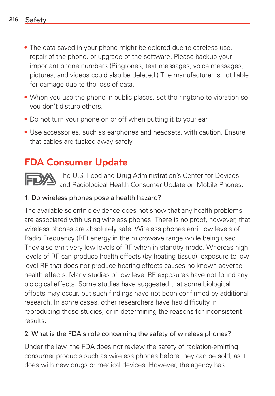 Fda consumer update | LG LGVS985 User Manual | Page 218 / 245