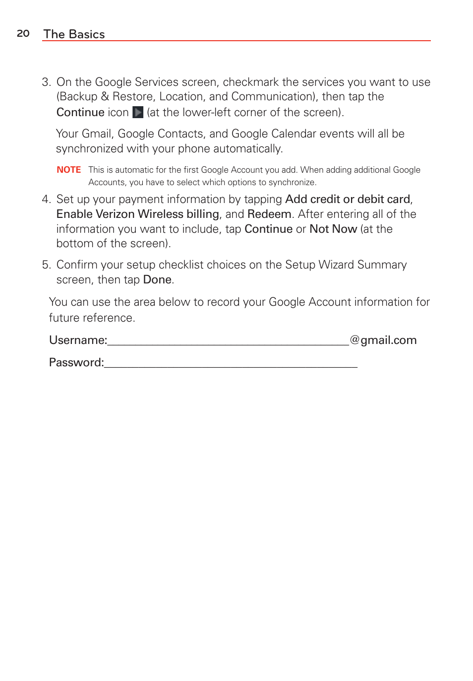 The basics | LG LGVS985 User Manual | Page 22 / 245