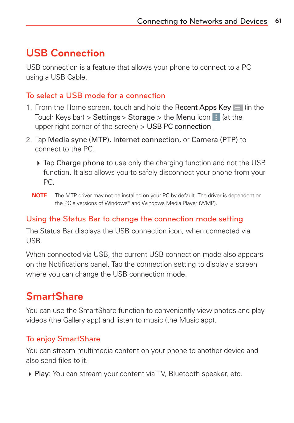 Usb connection, Smartshare, Usb connection smartshare | LG LGVS985 User Manual | Page 63 / 245