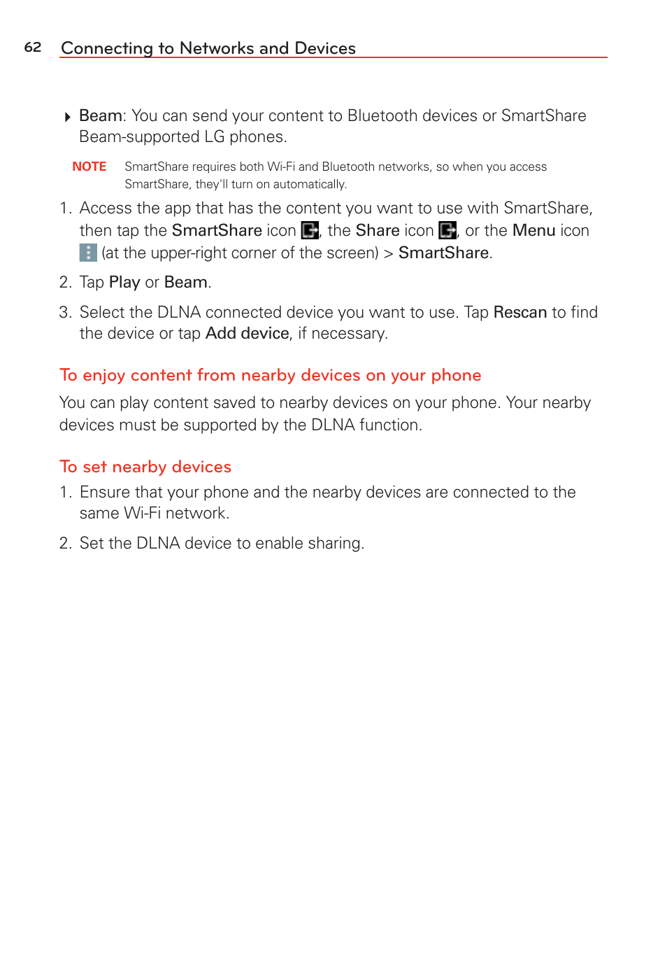 Connecting to networks and devices | LG LGVS985 User Manual | Page 64 / 245