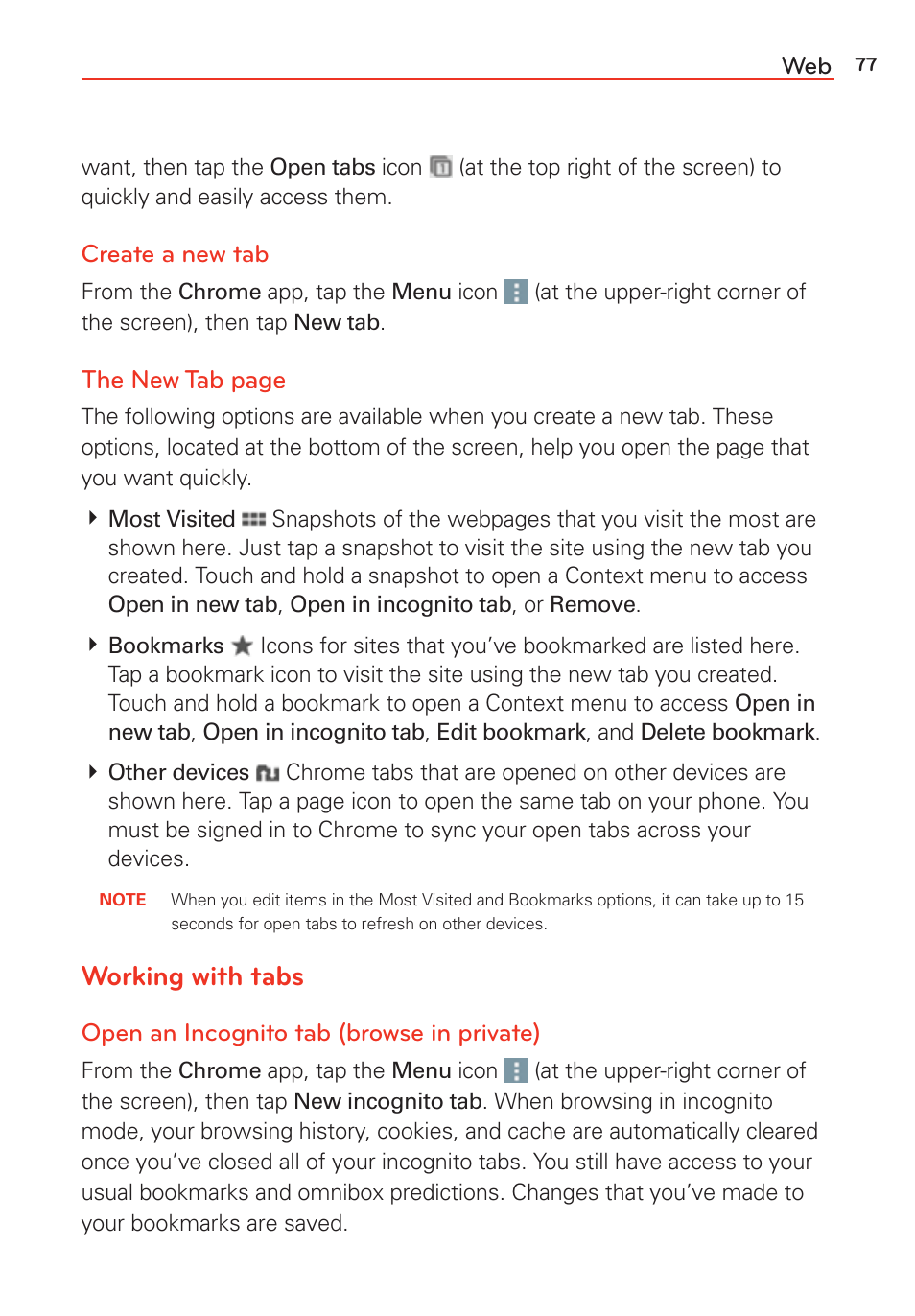 Working with tabs | LG LGVS985 User Manual | Page 79 / 245