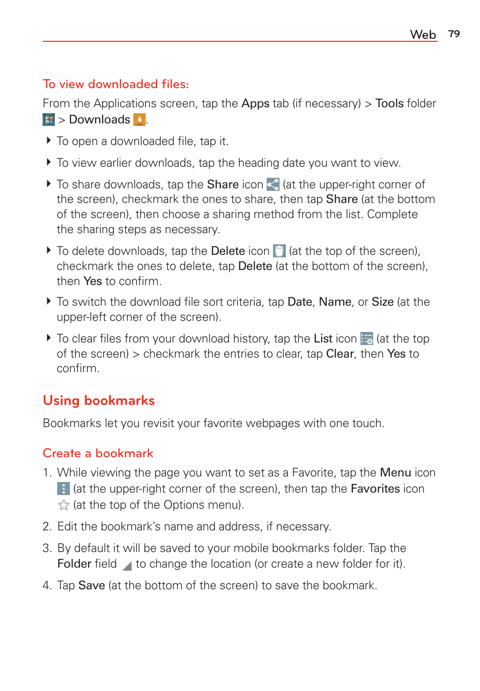 Using bookmarks | LG LGVS985 User Manual | Page 81 / 245