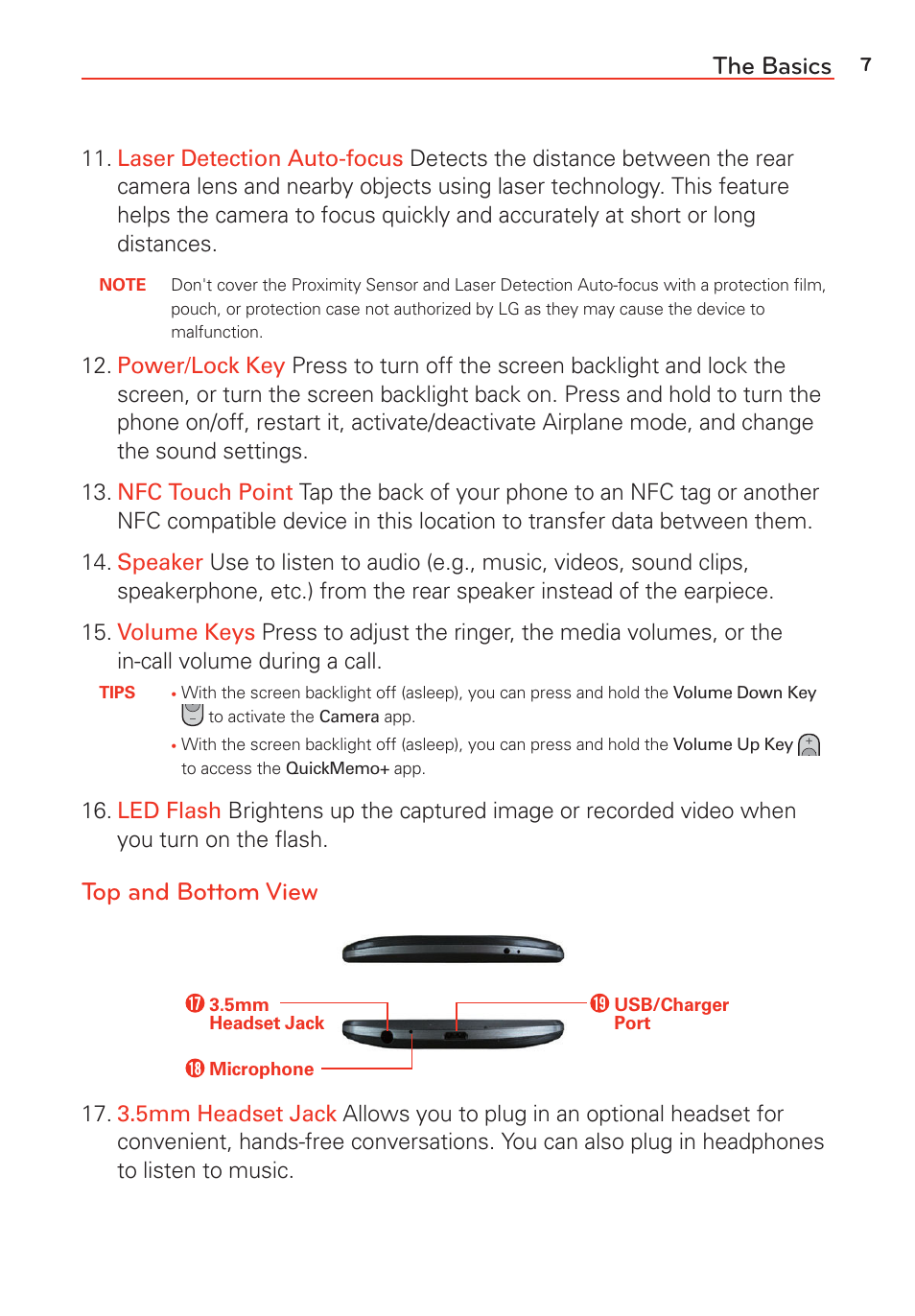 The basics, Top and bottom view | LG LGVS985 User Manual | Page 9 / 245