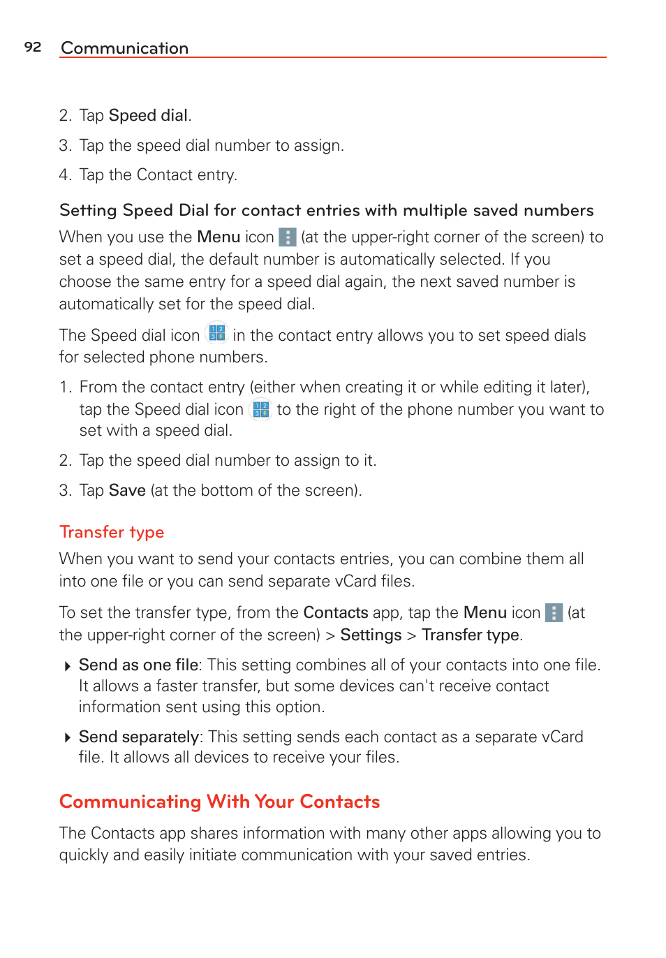 Communicating with your contacts | LG LGVS985 User Manual | Page 94 / 245