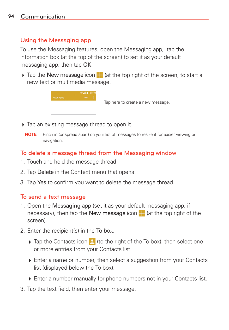 Communication using the messaging app | LG LGVS985 User Manual | Page 96 / 245