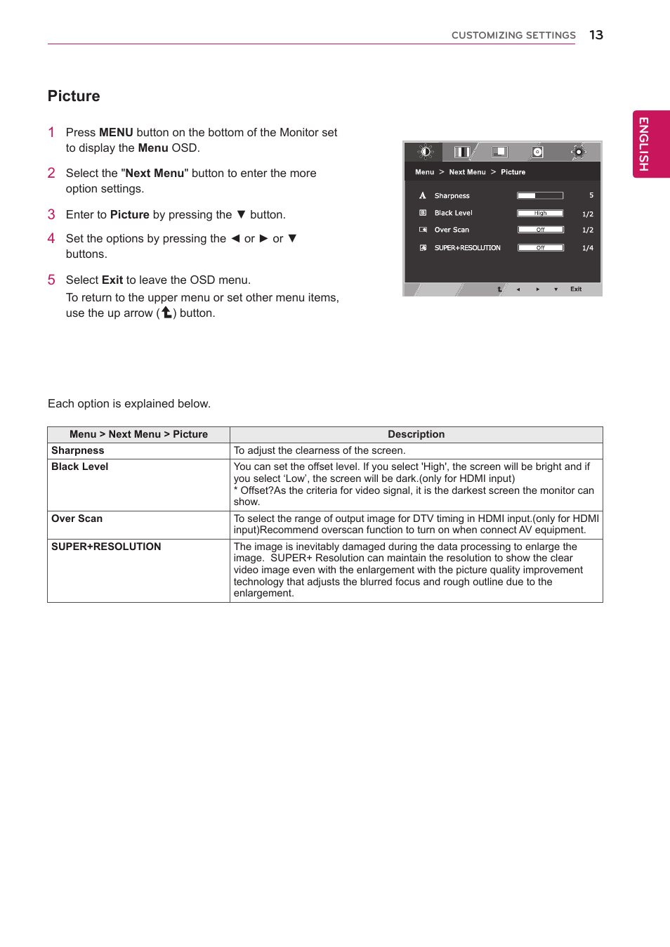 Picture | LG 23EA63V-P User Manual | Page 13 / 29