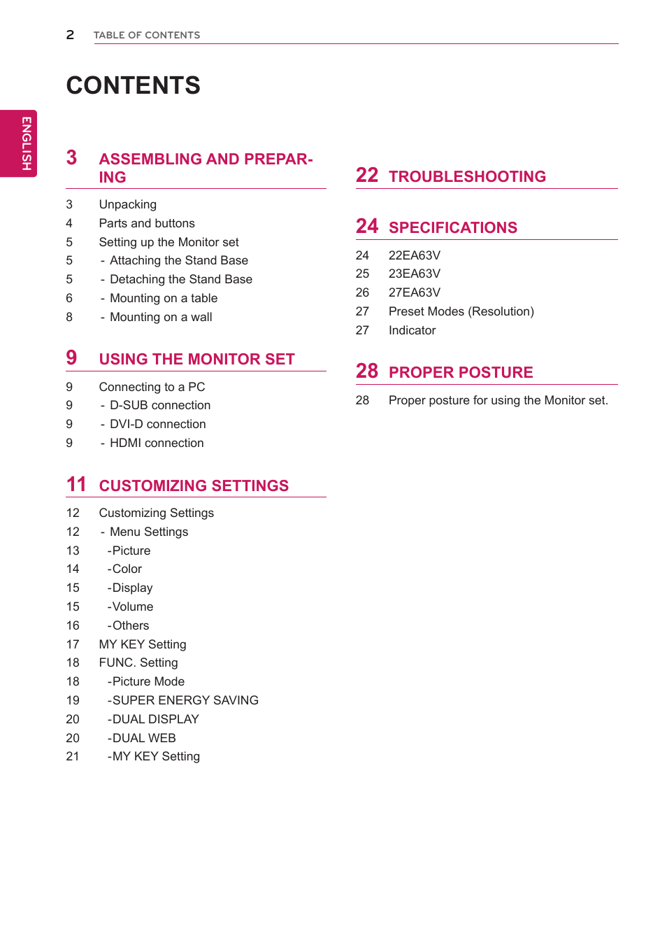 LG 23EA63V-P User Manual | Page 2 / 29