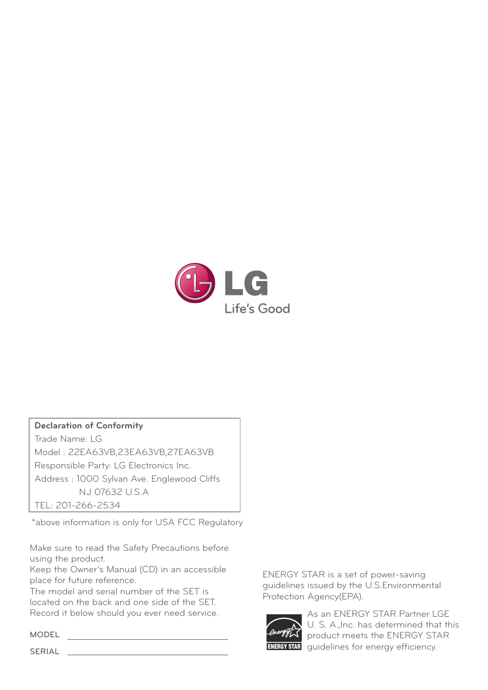 LG 23EA63V-P User Manual | Page 29 / 29