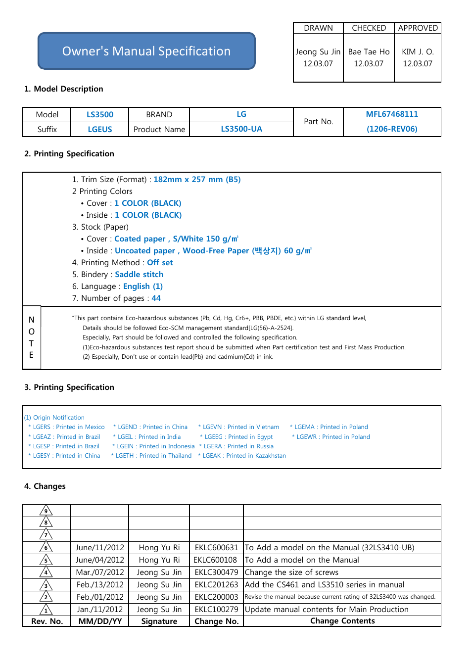 LG 37CS560 User Manual | 46 pages