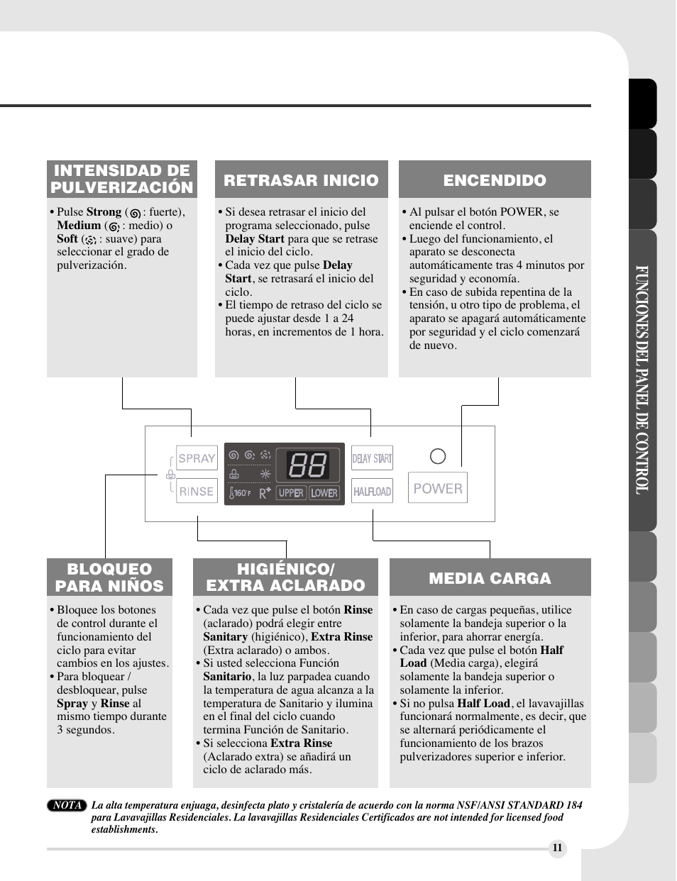 Funciones del panel de control | LG LDF8812ST User Manual | Page 35 / 48