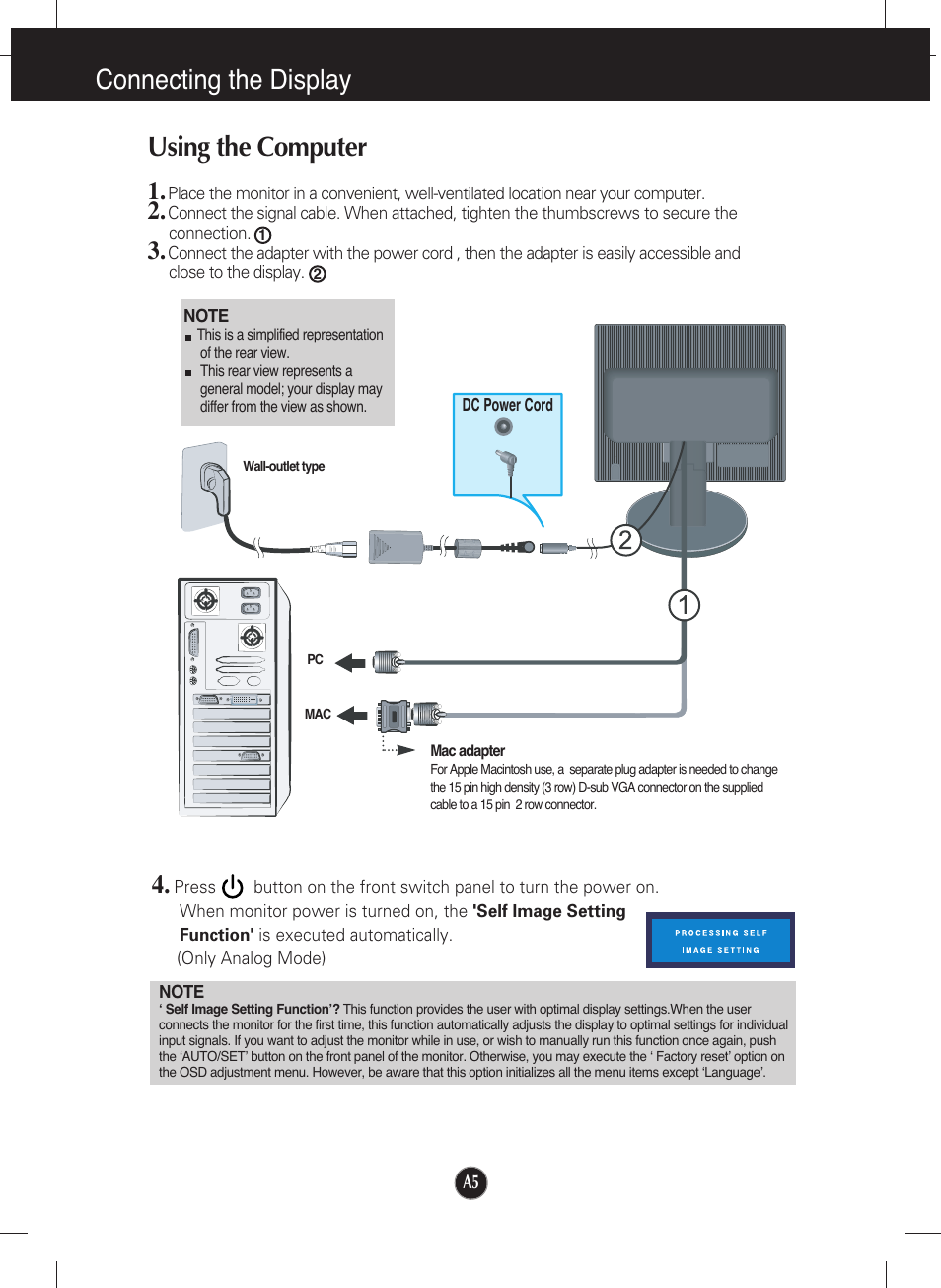 Using the computer, Connecting the display | LG L1553S-SF User Manual | Page 6 / 21