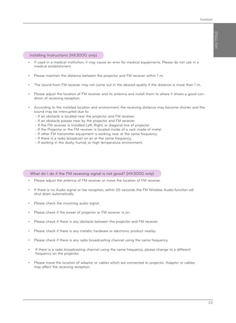 Installing instructions (hx300g only), Hx300g only) | LG HX301G User Manual | Page 23 / 44