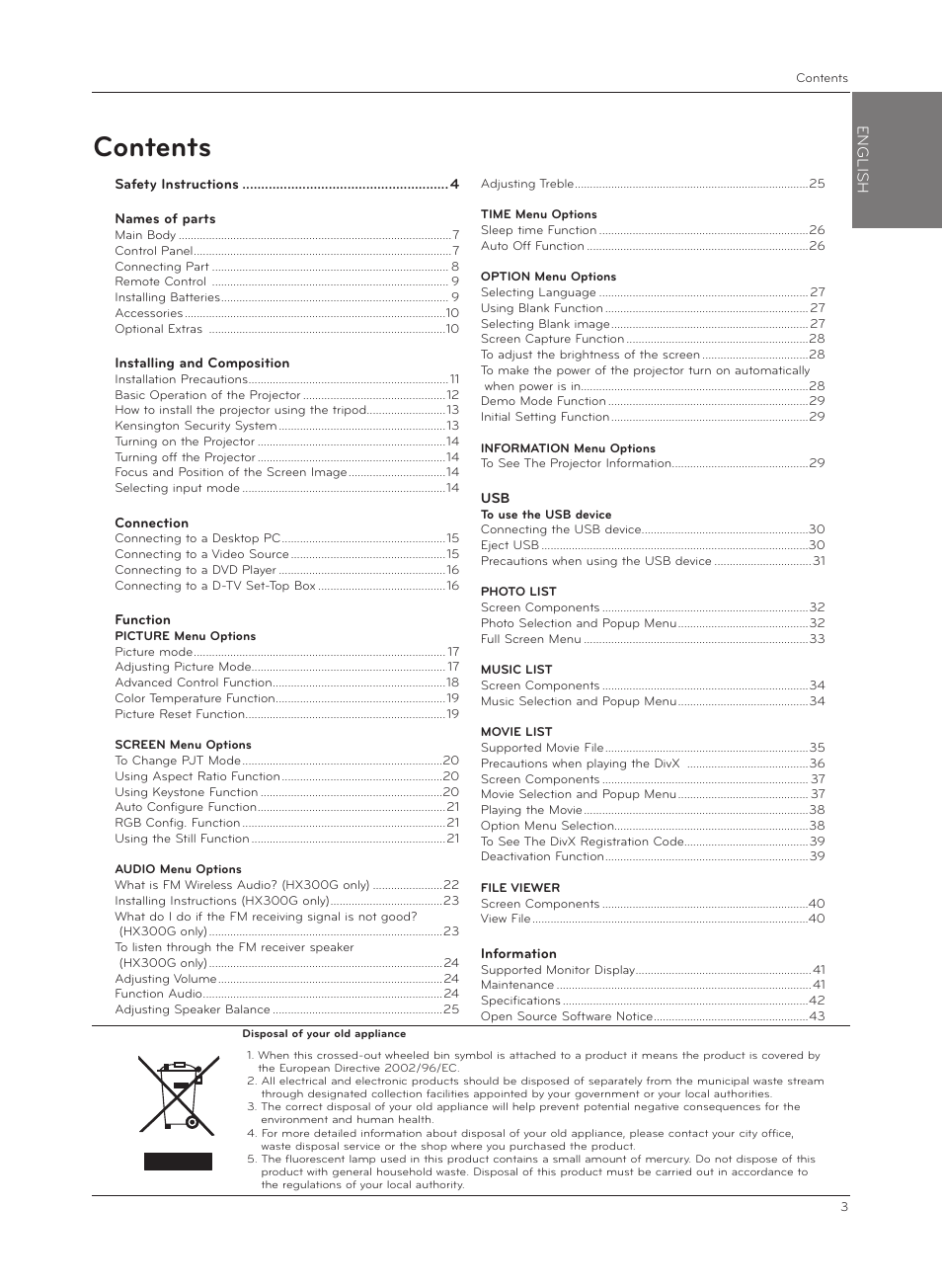 LG HX301G User Manual | Page 3 / 44