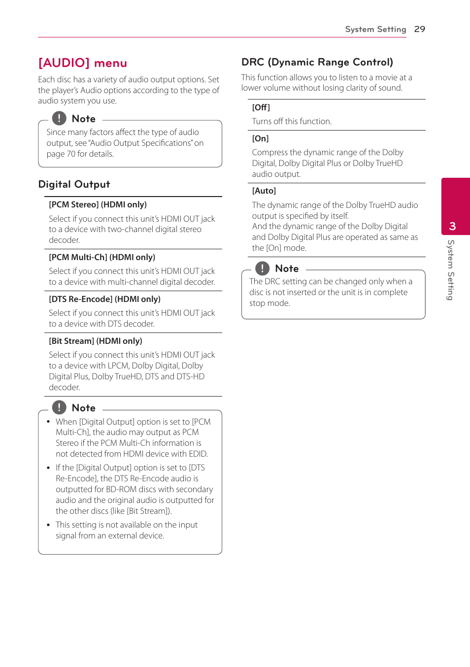 Audio] menu, 29 – [audio] menu | LG BH6730S User Manual | Page 29 / 80