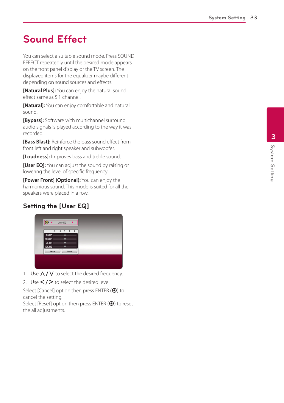 Sound effect, 33 sound effect | LG BH6730S User Manual | Page 33 / 80