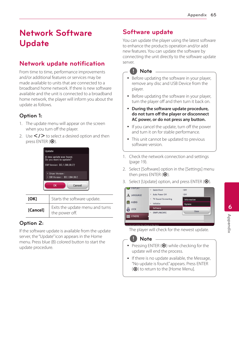 Network software update, Network update notification, Software update | LG BH6730S User Manual | Page 65 / 80
