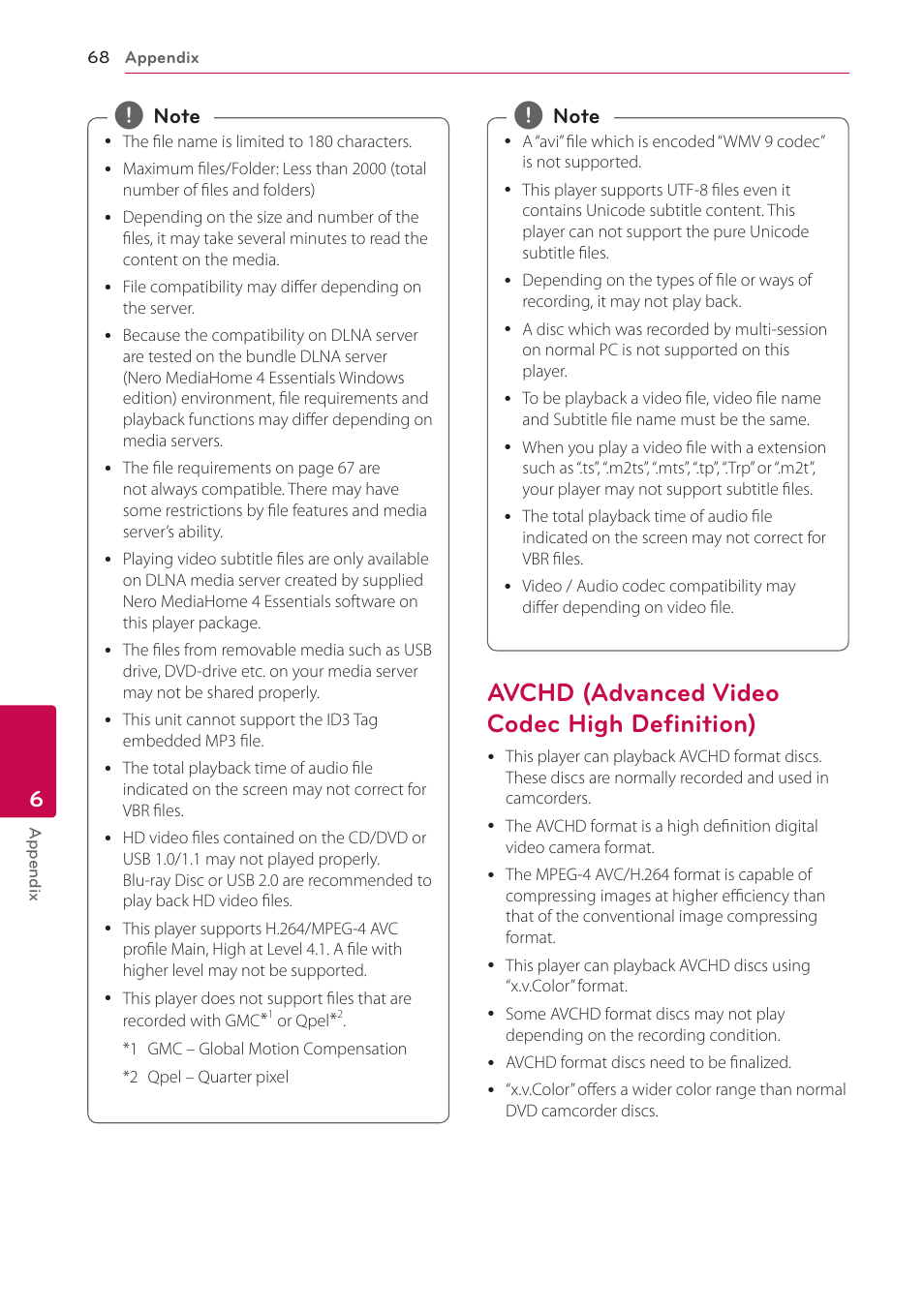 Avchd (advanced video codec high definition), 68 – avchd (advanced video codec high, Definition) | LG BH6730S User Manual | Page 68 / 80