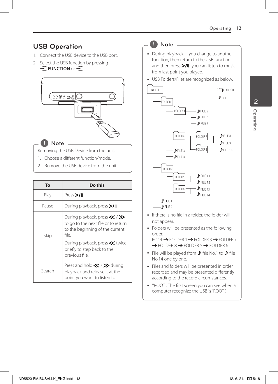 Usb operation | LG ND5520 User Manual | Page 13 / 24