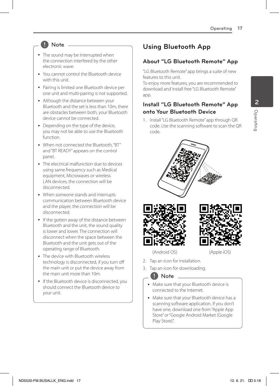 Using bluetooth app | LG ND5520 User Manual | Page 17 / 24