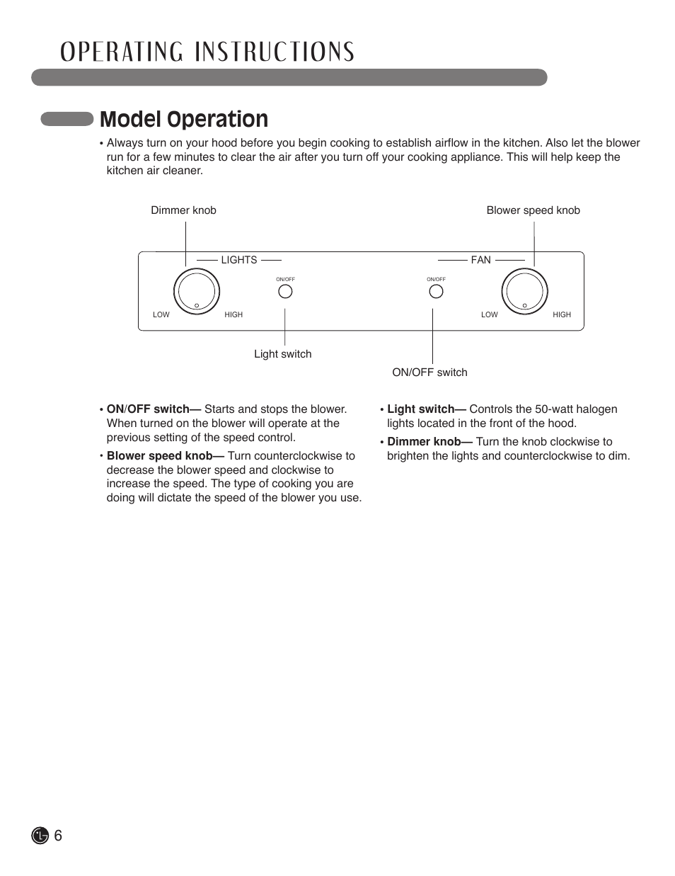 Model operation | LG LSVC362ST User Manual | Page 6 / 11