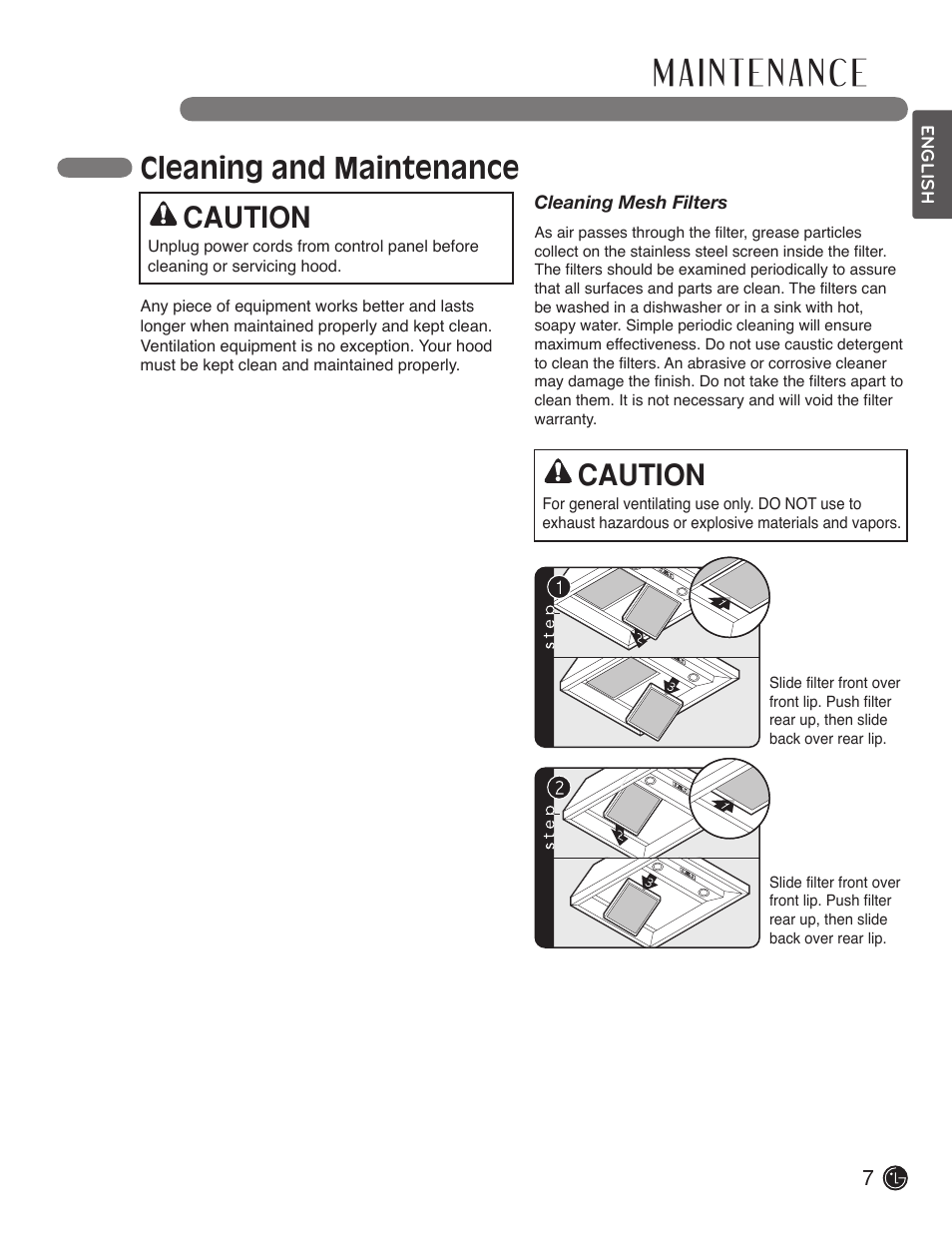 Cleaning and maintenance, Caution | LG LSVC362ST User Manual | Page 7 / 11