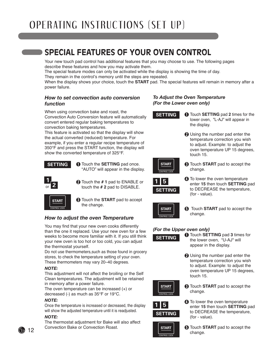 Special features of your oven control | LG LWD3010ST User Manual | Page 12 / 76