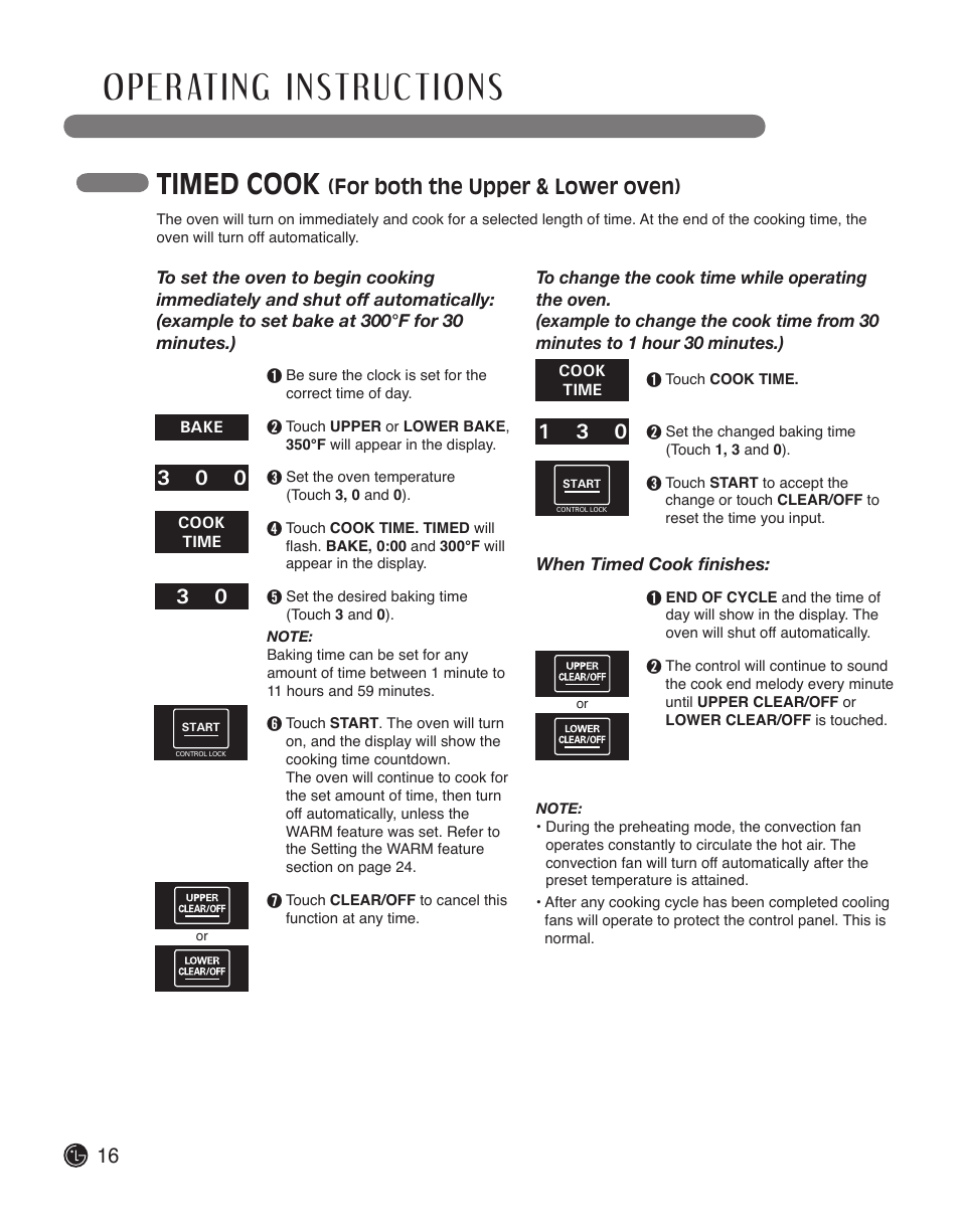 Timed cook, For both the upper & lower oven) | LG LWD3010ST User Manual | Page 16 / 76