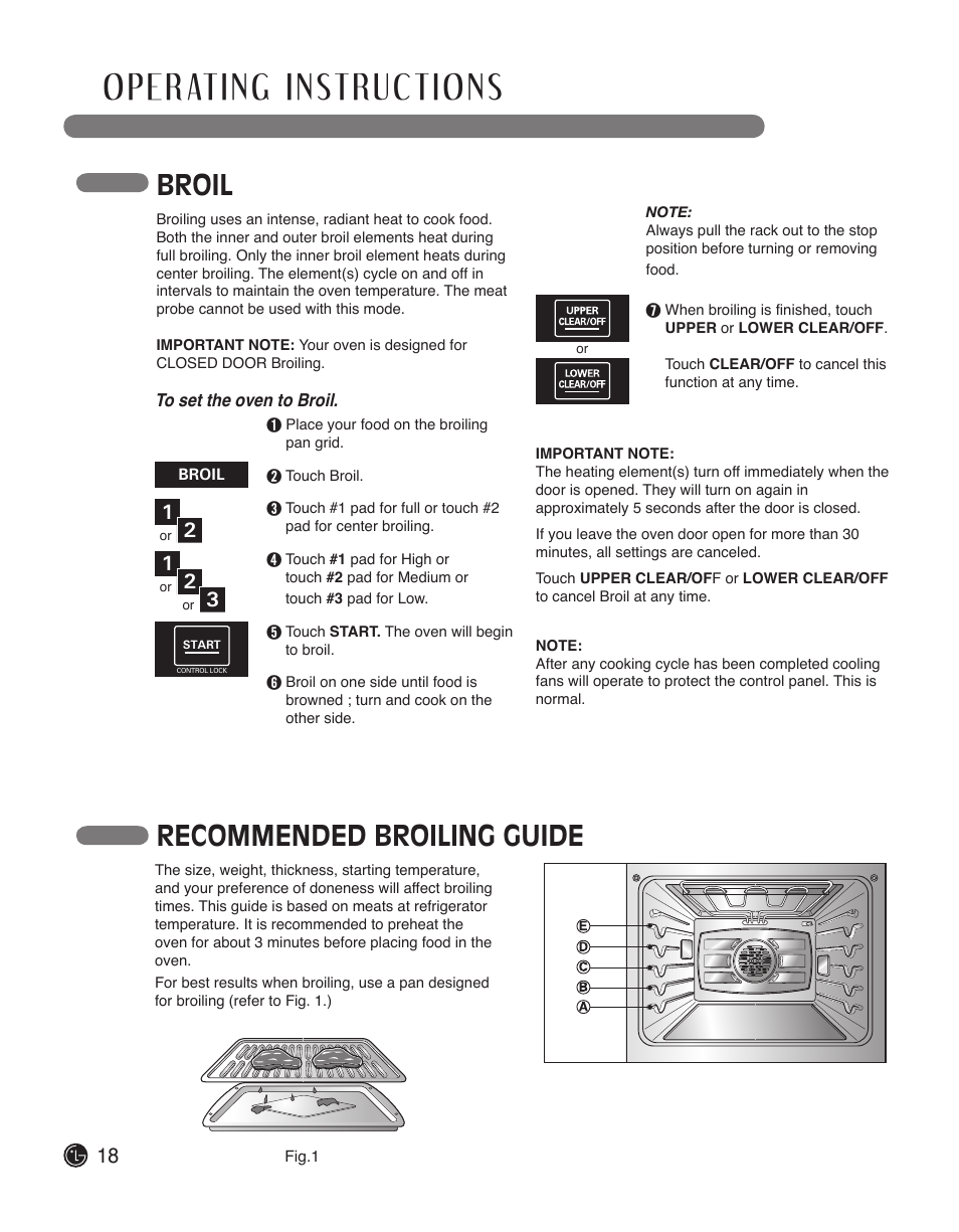 Recommended broiling guide, Broil | LG LWD3010ST User Manual | Page 18 / 76