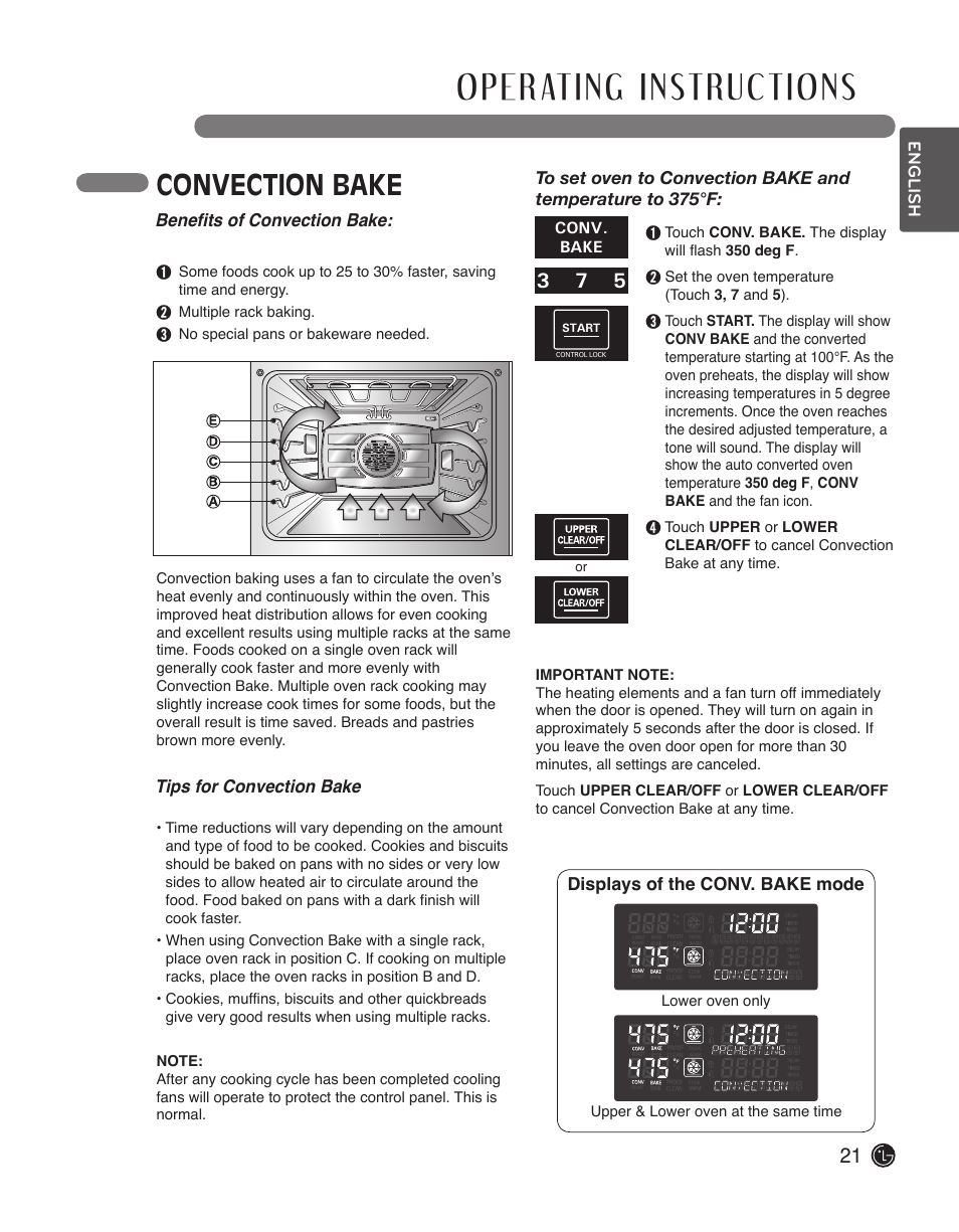 Convection bake | LG LWD3010ST User Manual | Page 21 / 76