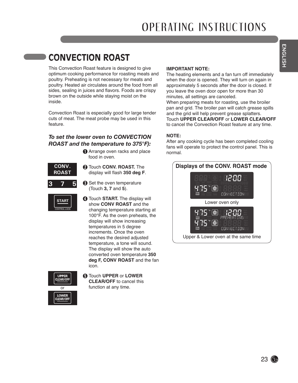 Convection roast | LG LWD3010ST User Manual | Page 23 / 76